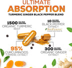 Turmeric Curcumin Supplement - 95% Curcuminoids with Organic Turmeric & Ginger, BioPerine Black Pepper Extract for Best Absorption, Natural Vegan Joint Support, Non-GMO, Bottled in USA - 240 Capsules - Image 6