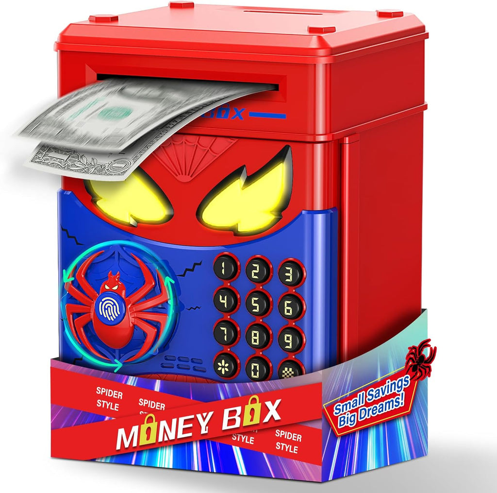 Wrystte Spider Electronic Piggy Bank blue front view interactive children money safe