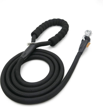 Aiminto braided rope dog leash front view showcasing the heavy duty black nylon construction.