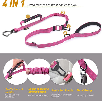 Aubell pink tactical dog leash shock absorbing bungee section