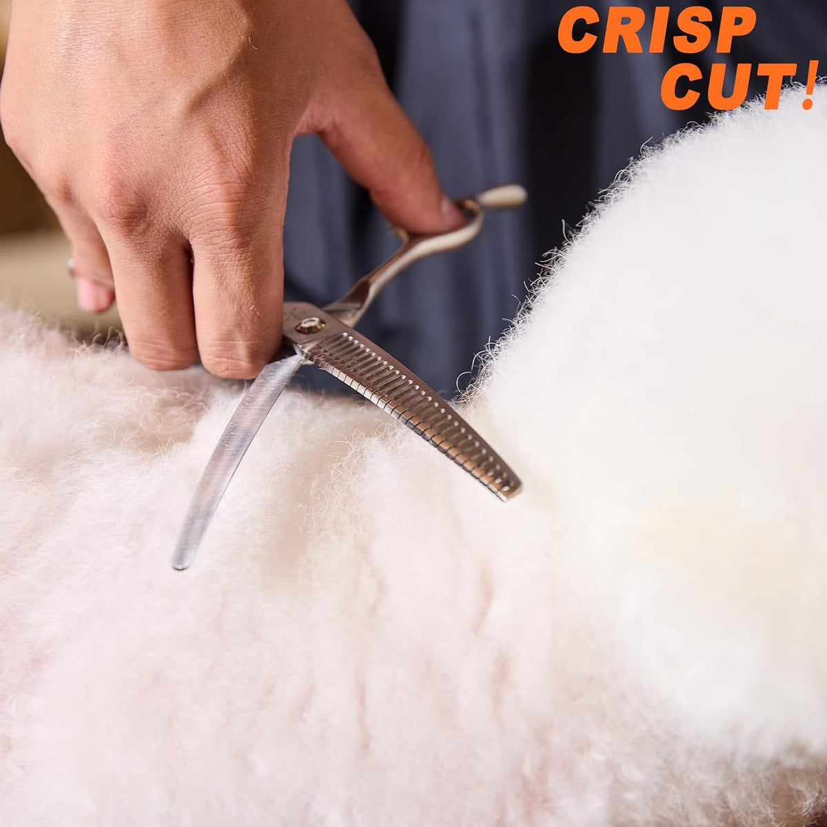 Fengliren cat and dog curved texturizing scissors showcasing the ergonomic finger handles.
