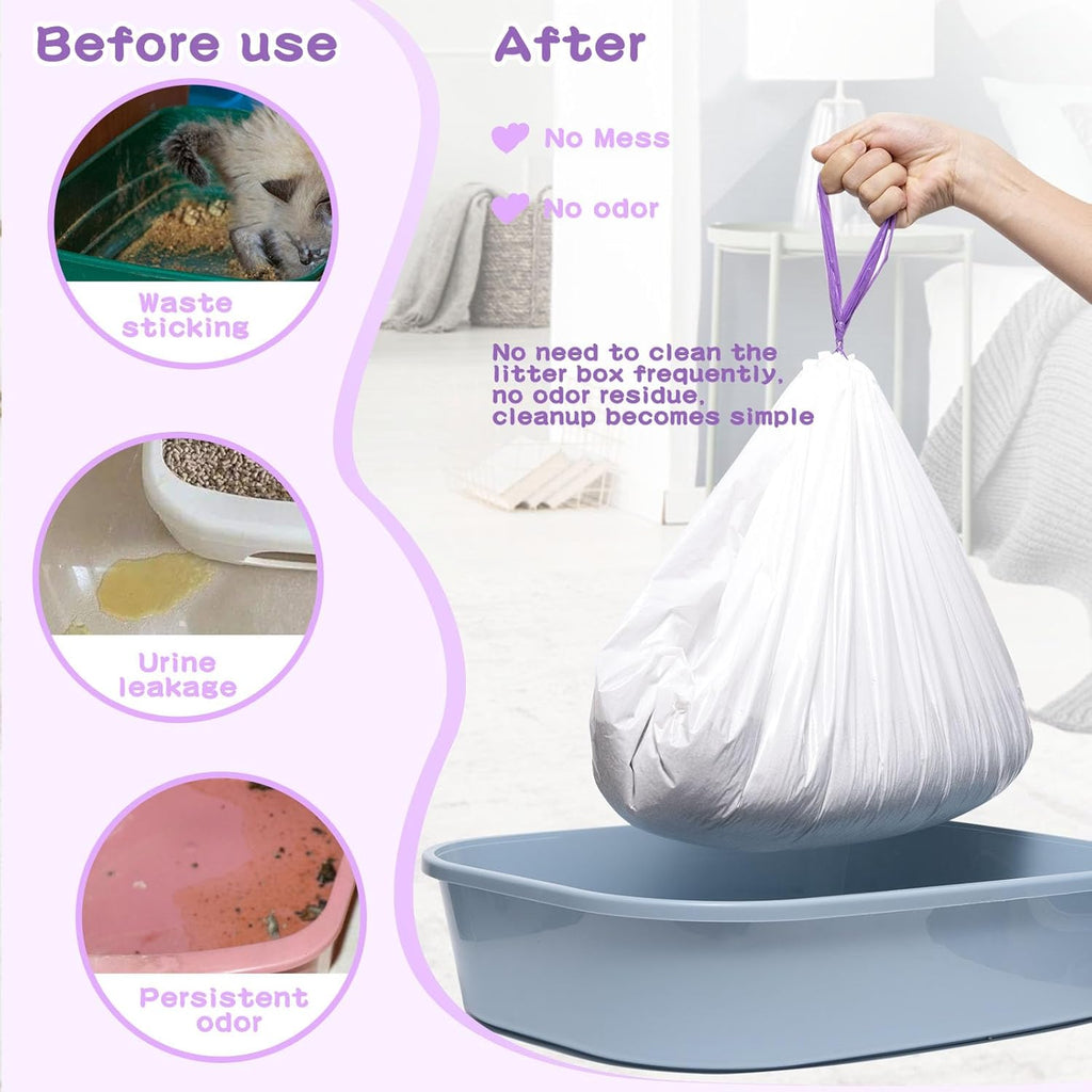 Elzrghs jumbo litter bag fully spread inside a large plastic cat litter pan.