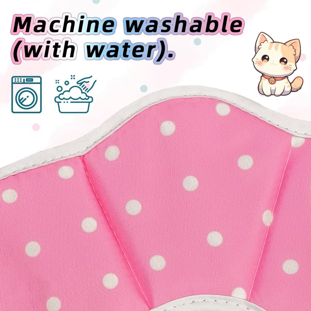 Lightweight pink plush donut protective pet recovery collar for large kittens side profile view