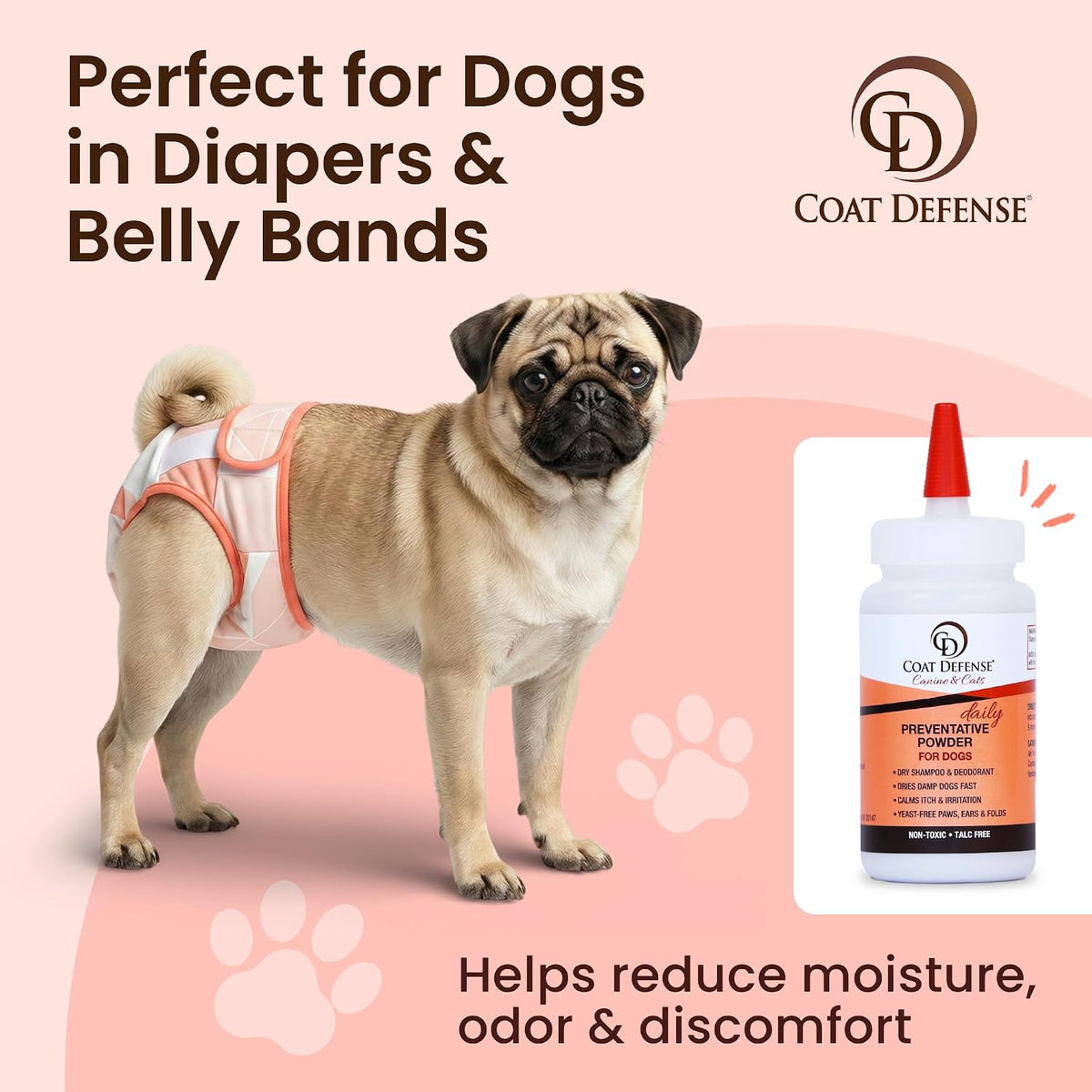 Instructions on back of Coat Defense pet powder bottle