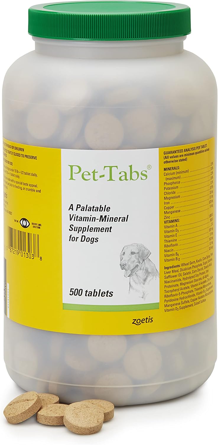 Pet-Tabs vitamin and mineral supplement bottle top view