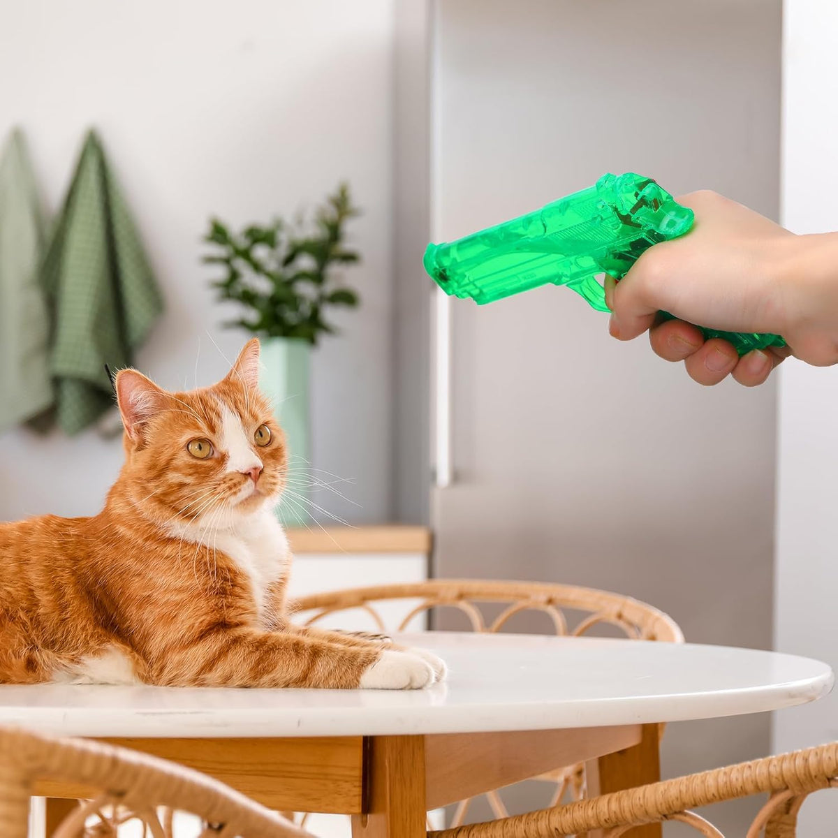 Two pieces of Geelin blue pet training squirt guns side by side demonstrating the compact and durable plastic construction.