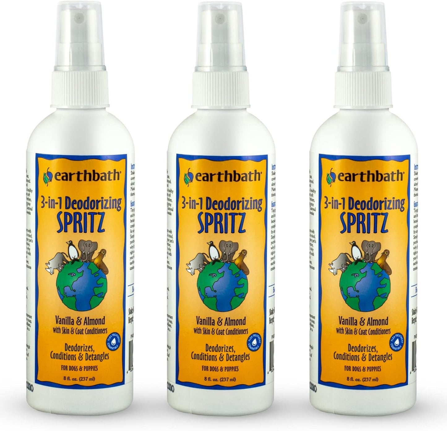 Earthbath Vanilla and Almond 3-in-1 Deodorizing Spritz front bottle view