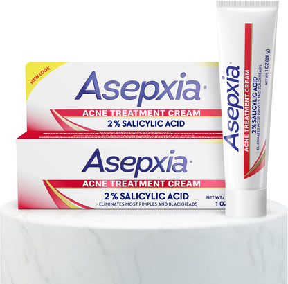 Asepxia 2 percent salicylic acid acne spot treatment cream 1 ounce front packaging for pimple clearance.