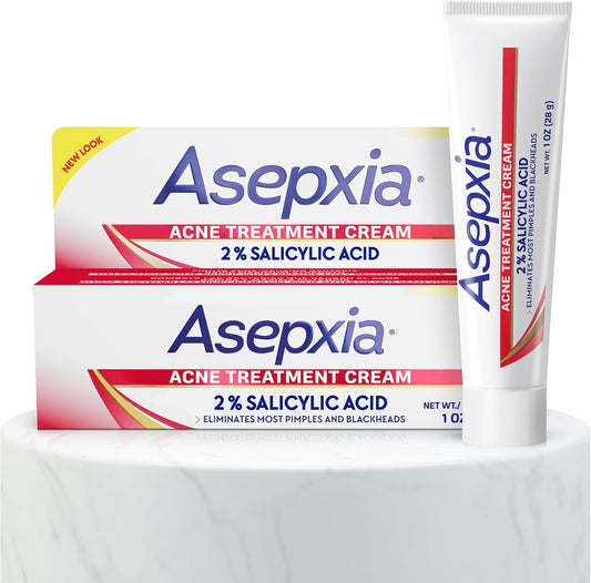 Asepxia 2 percent salicylic acid acne spot treatment cream 1 ounce front packaging for pimple clearance.