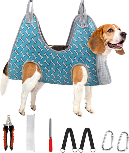 Supet Dog Grooming Hammock Harness for Dogs Cats, Relaxation Pet Nail Clipper Hammock, Restraint Dog & Small Animal Leashes Sling for Groomingk for Nail Trimming (Coral Blue, S) - Image 12