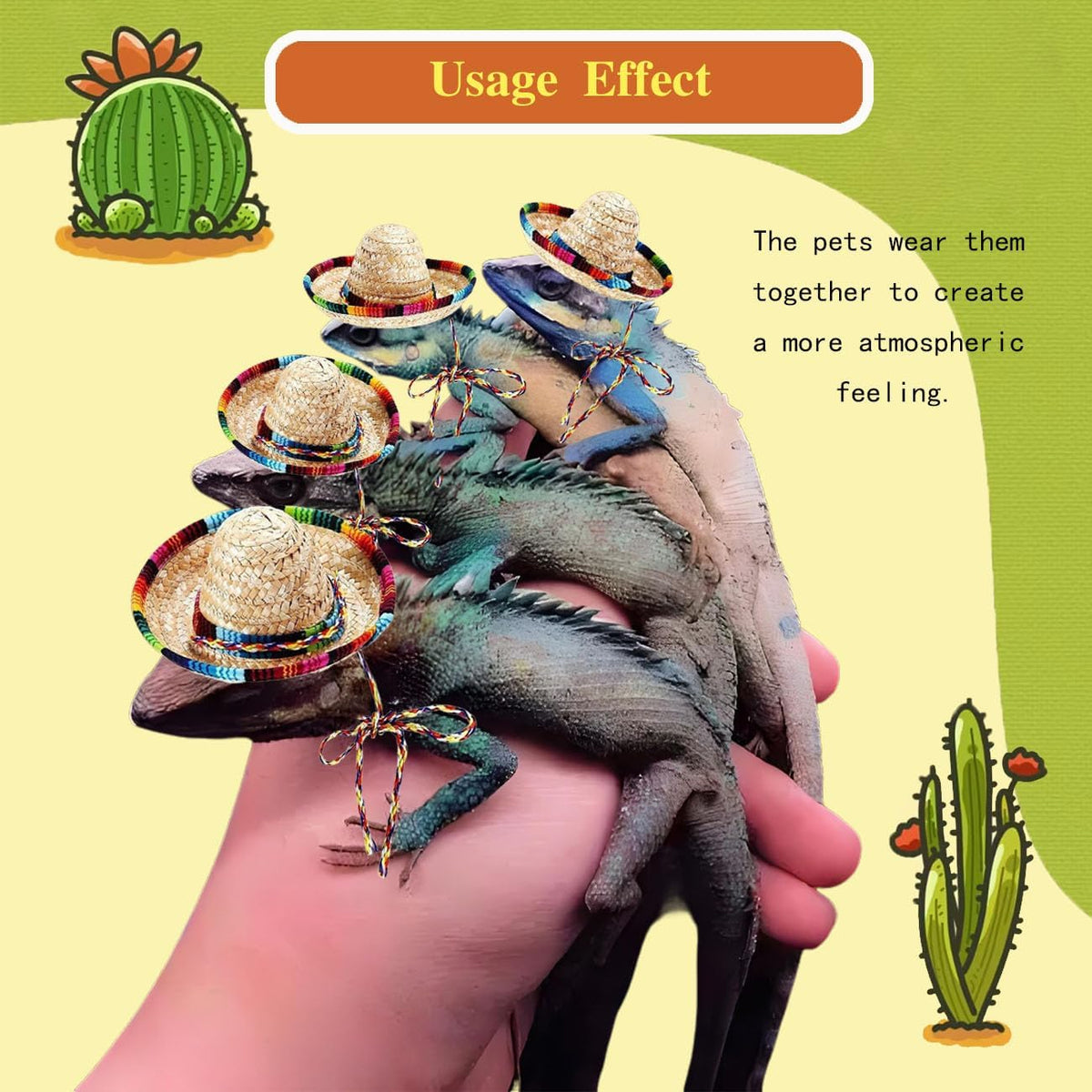 Side view of a bearded dragon wearing festive Mexican holiday attire