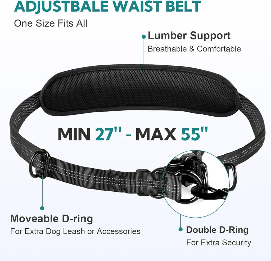 Heavy duty no tangle double dog walking waist belt leash with reflective stitching