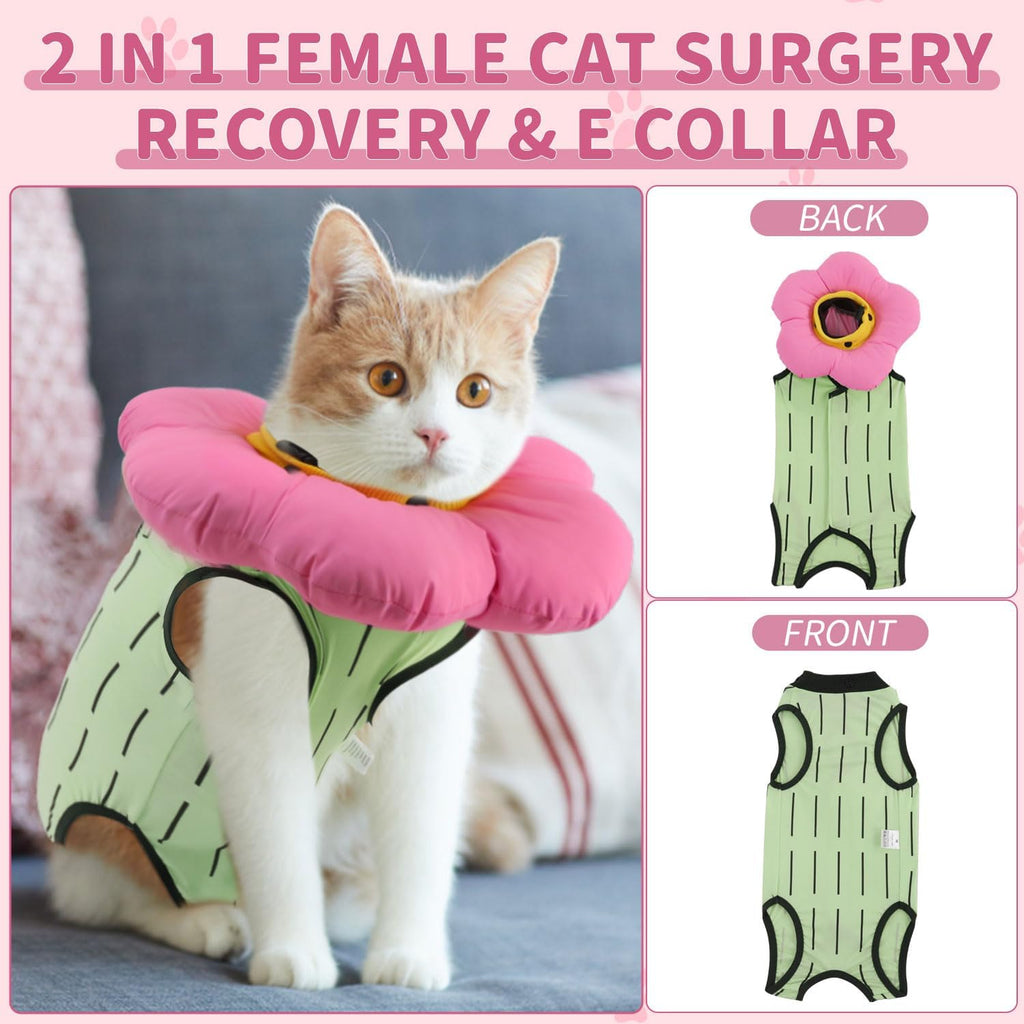 Back view of EMUST cat recovery suit showcasing wide secure Velcro straps.