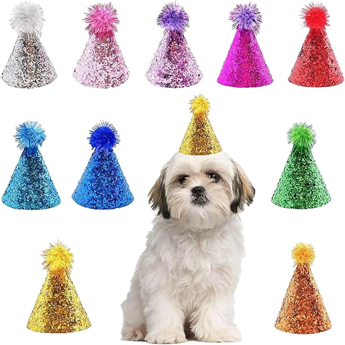 10 Pcs Dog Birthday Hat Set for Small Medium Dogs Cat Puppies, Mini Party Hat with Adjustable Headbands, Cute Pet Hat with Pompons for Birthday Christmas Party Decoration Accessories (Large 5 Inch) - Image 13