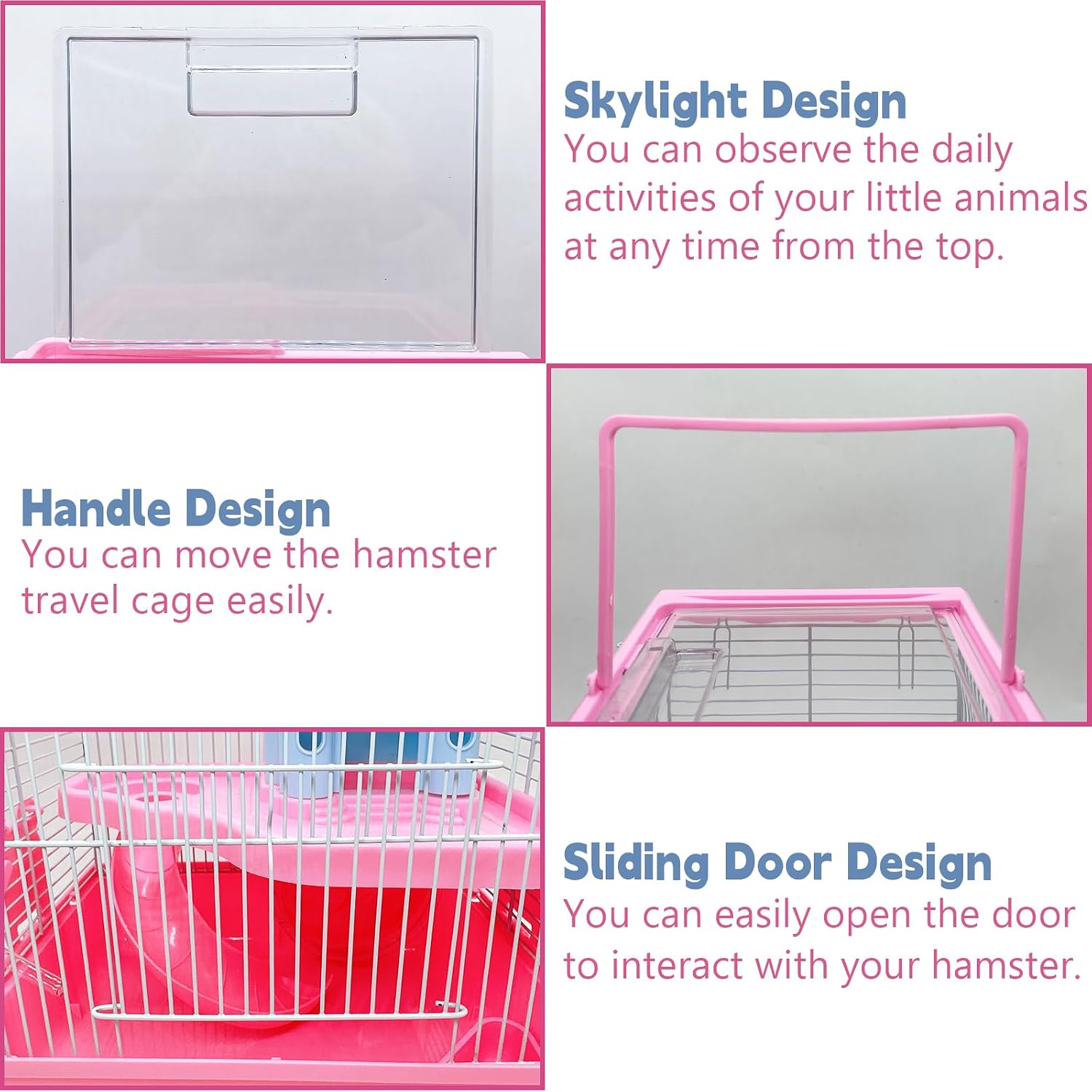 Tfwadmx Hamster Carrier, Dwarf Hamster Travel Cage, Portable Cages with Water Bottle, Gerbil Travel Carry Case Outdoor Vacation House for Small Mice(Pink,10.6"x8"x11.4") - Image 4
