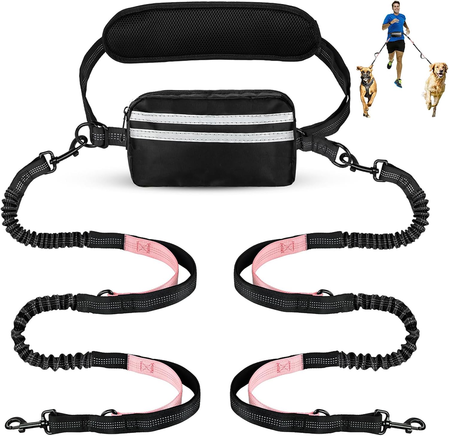 Hands Free Dog Leash, Double Dog Leash with Waist Bag, Back Brace, Double Padded Handles, Running Belt Fanny Pack with Phone, Treat, (Large, 26-120 lbs) - Image 11
