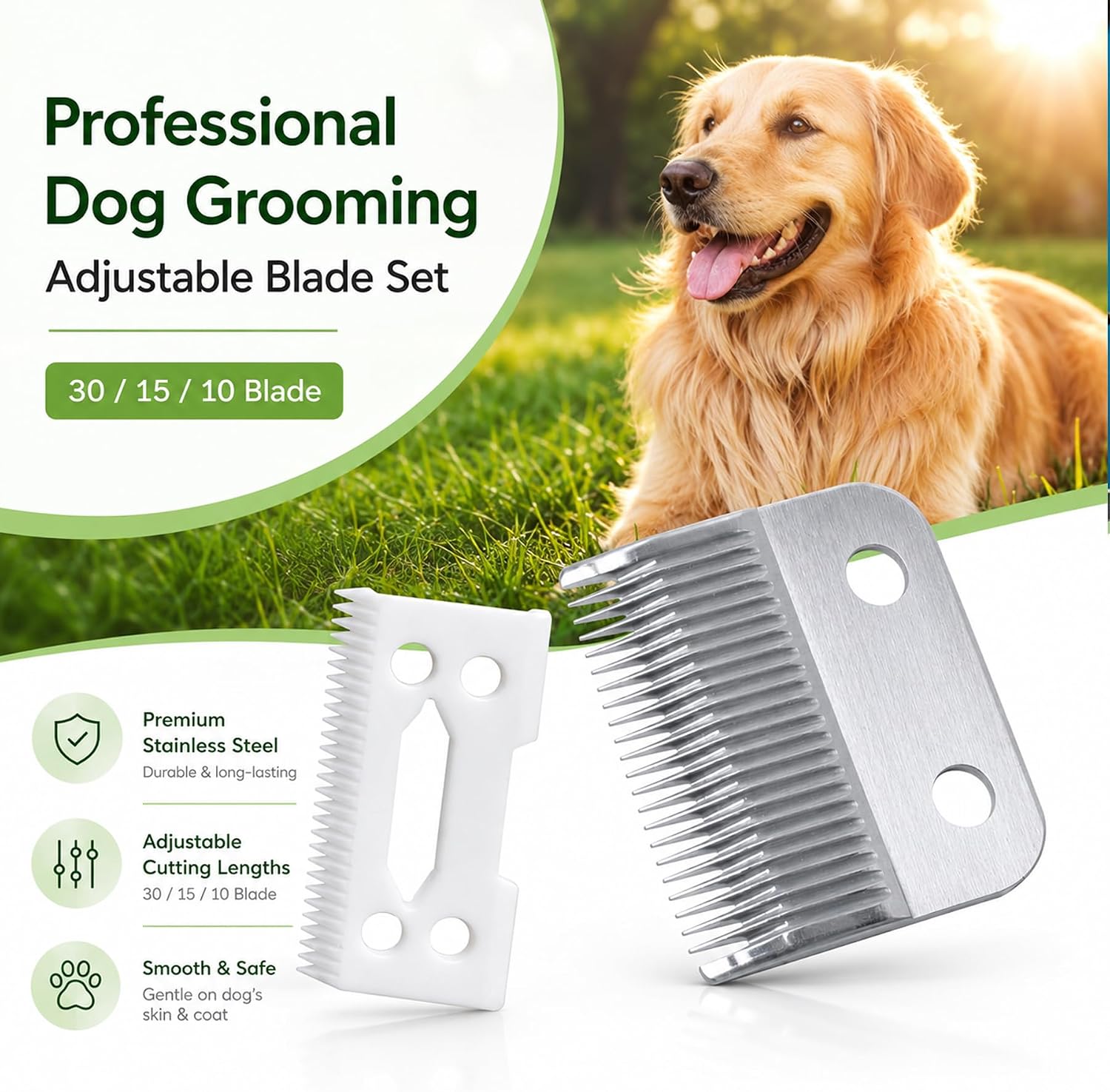 Poweka adjustable pet trimmer blade close up on the precision engineered cutting edges.