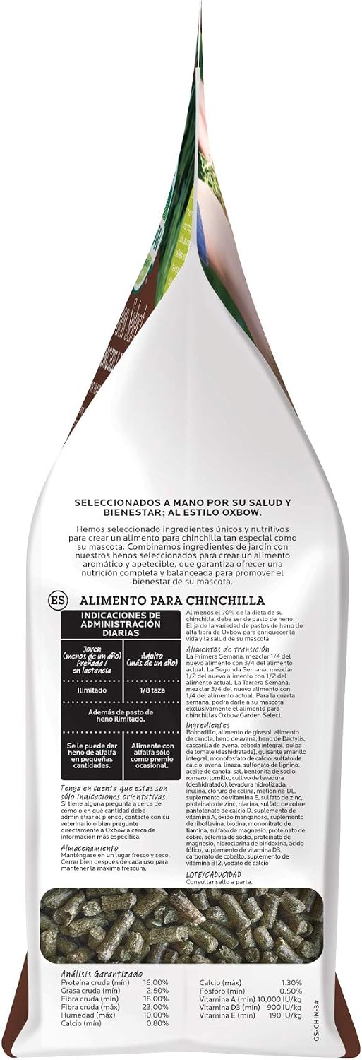 Complete packaging of oxbow animal health chinchilla food formula