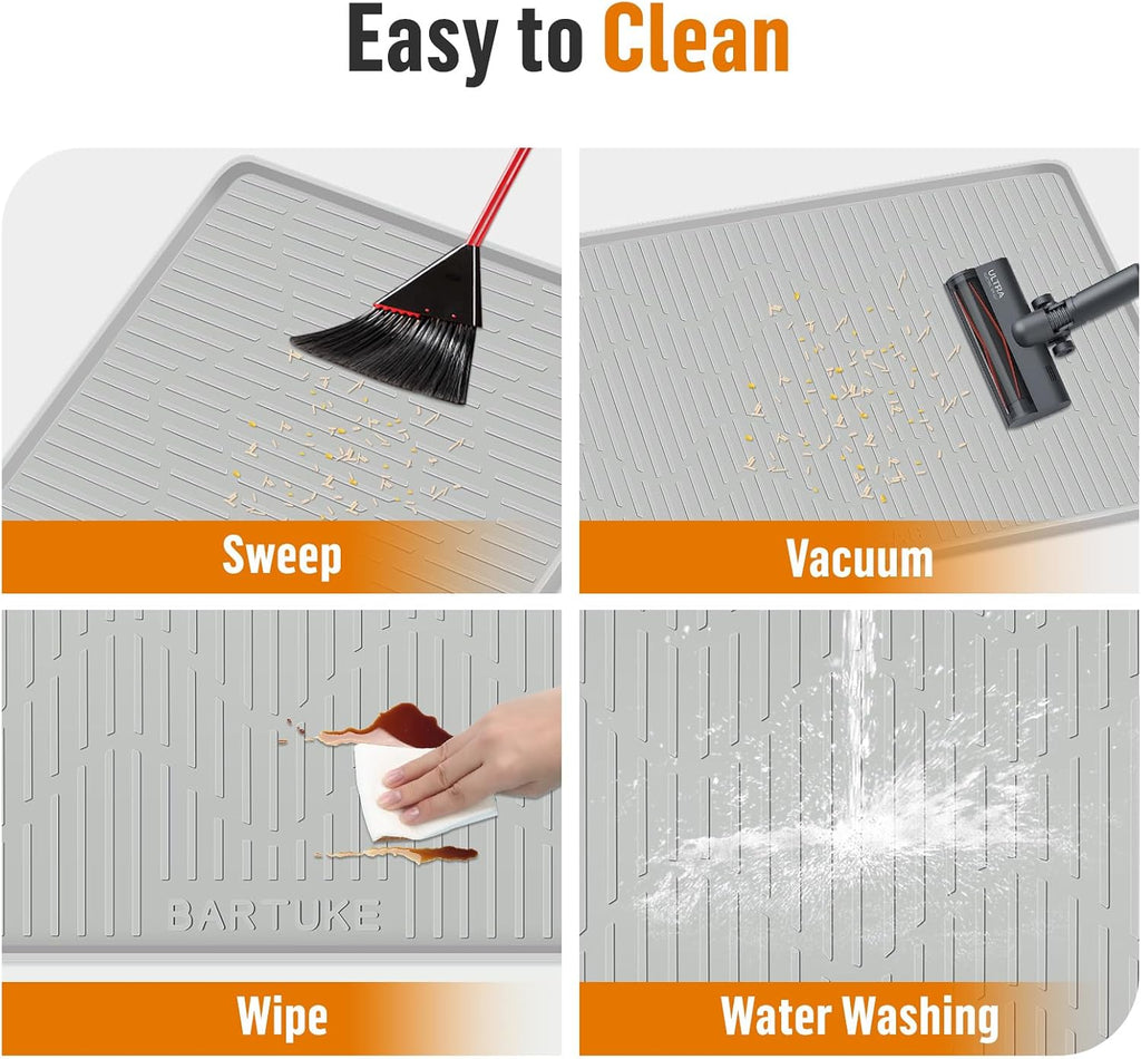 Demonstration of washing the grey Bartuke cat litter trapping mat under running water.
