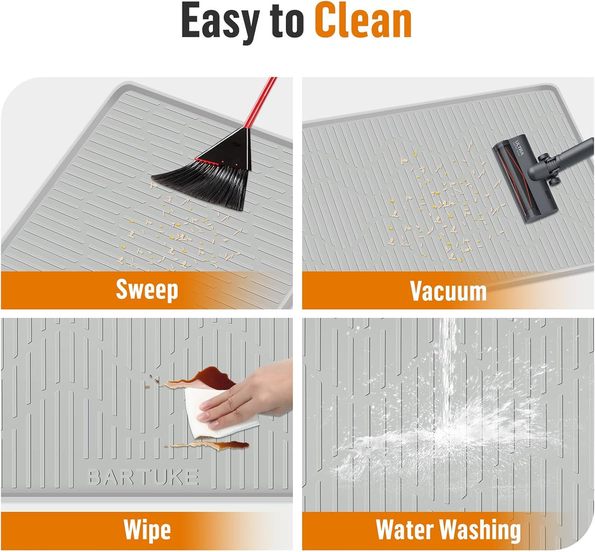 Demonstration of washing the grey Bartuke cat litter trapping mat under running water.