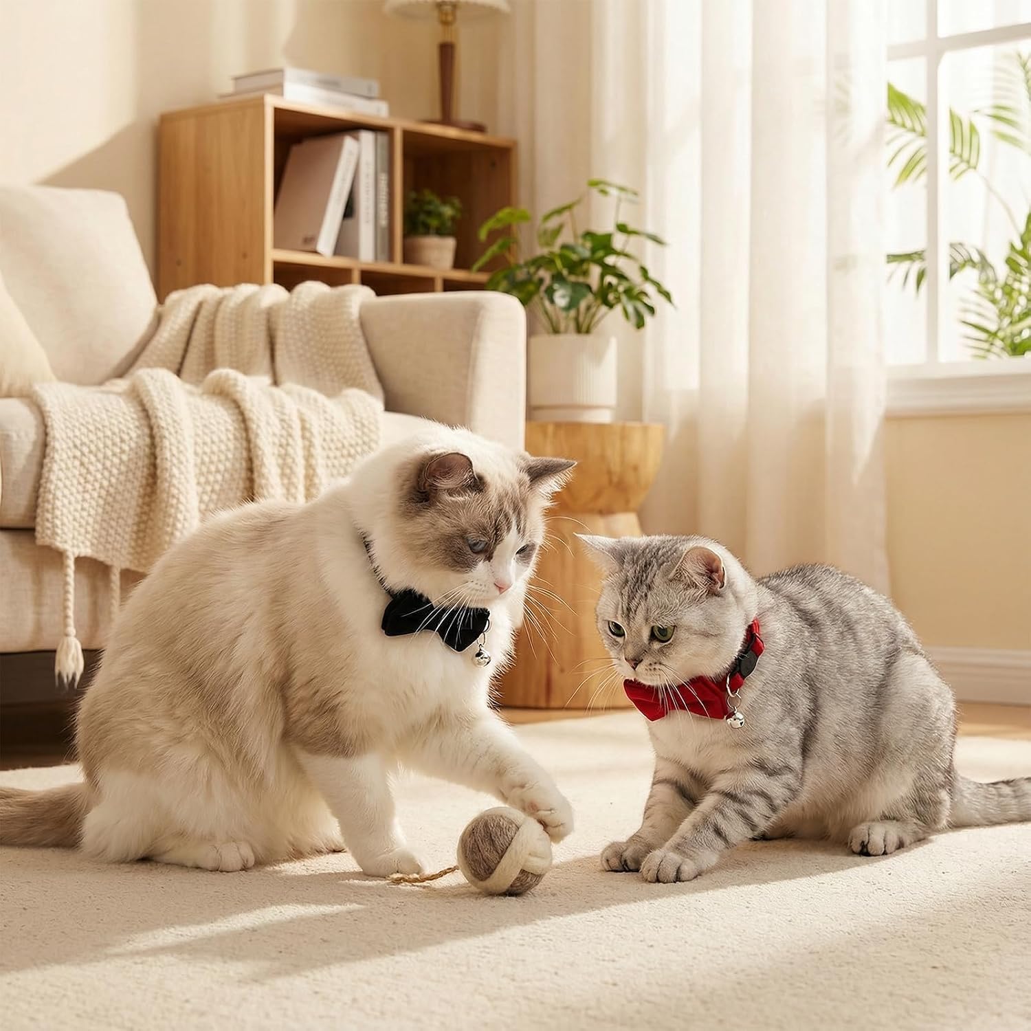 ECNHIVE plush pet bowtie neck belt showing skin friendly material details up close