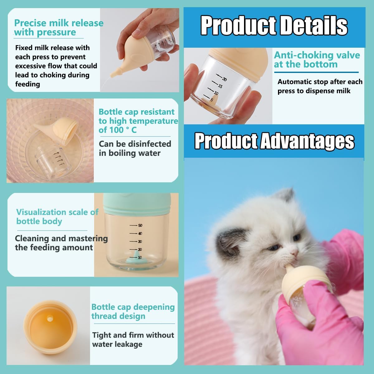 LogFaadCoi kitten nursing bottle kit angled view of soft silicone tips