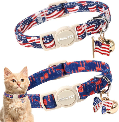 ARING PET 2 Pack Cat Collar-Cute Cotton Cat Collar Breakaway with Bell & Pendant, Adjustable Blue Green Striped Kitten Collars with Safety Buckle for Girl and Boy Pets - Image 9