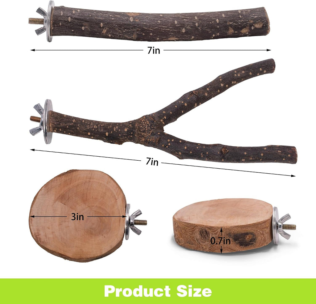 8PCS Bird Perches Set Natural Apple Wood Bird Cage Accessories Wooden Parrot Stand Hardwood Branches for Parakeets, Budgies, Cockatiels Small Bird Habitat Gym, Climbing Stand & Safe Chew Toys - Image 4