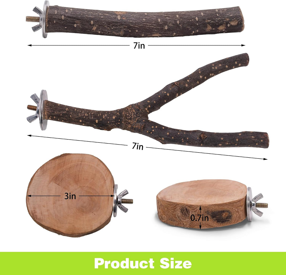 8PCS Bird Perches Set Natural Apple Wood Bird Cage Accessories Wooden Parrot Stand Hardwood Branches for Parakeets, Budgies, Cockatiels Small Bird Habitat Gym, Climbing Stand & Safe Chew Toys - Image 4
