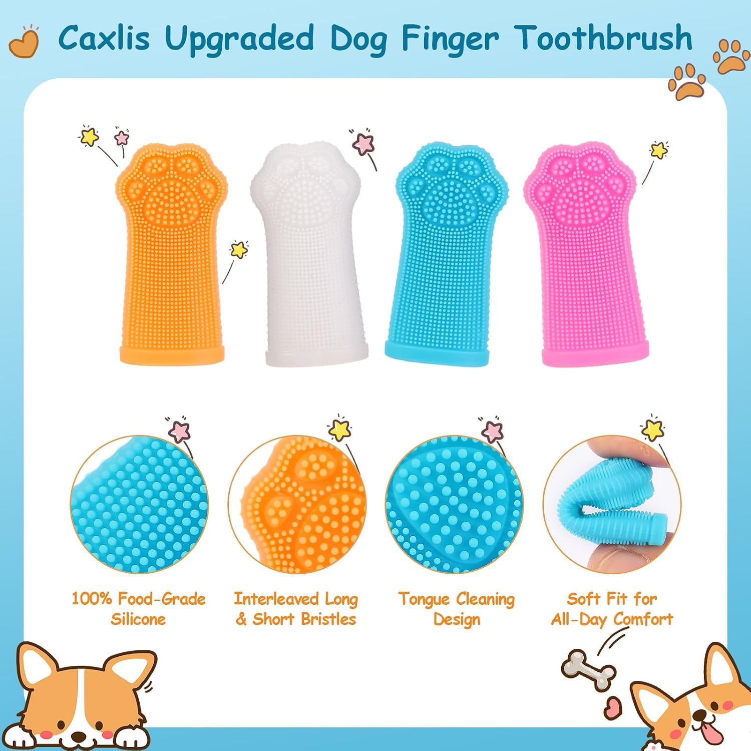 Soft silicone pet toothbrush for teeth cleaning