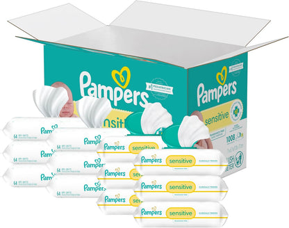 Pampers Sensitive Baby Wipes, Water Based, Hypoallergenic and Unscented, 18 Flip-Top Packs (1008 Wipes Total) [Packaging May Vary] - Image 1