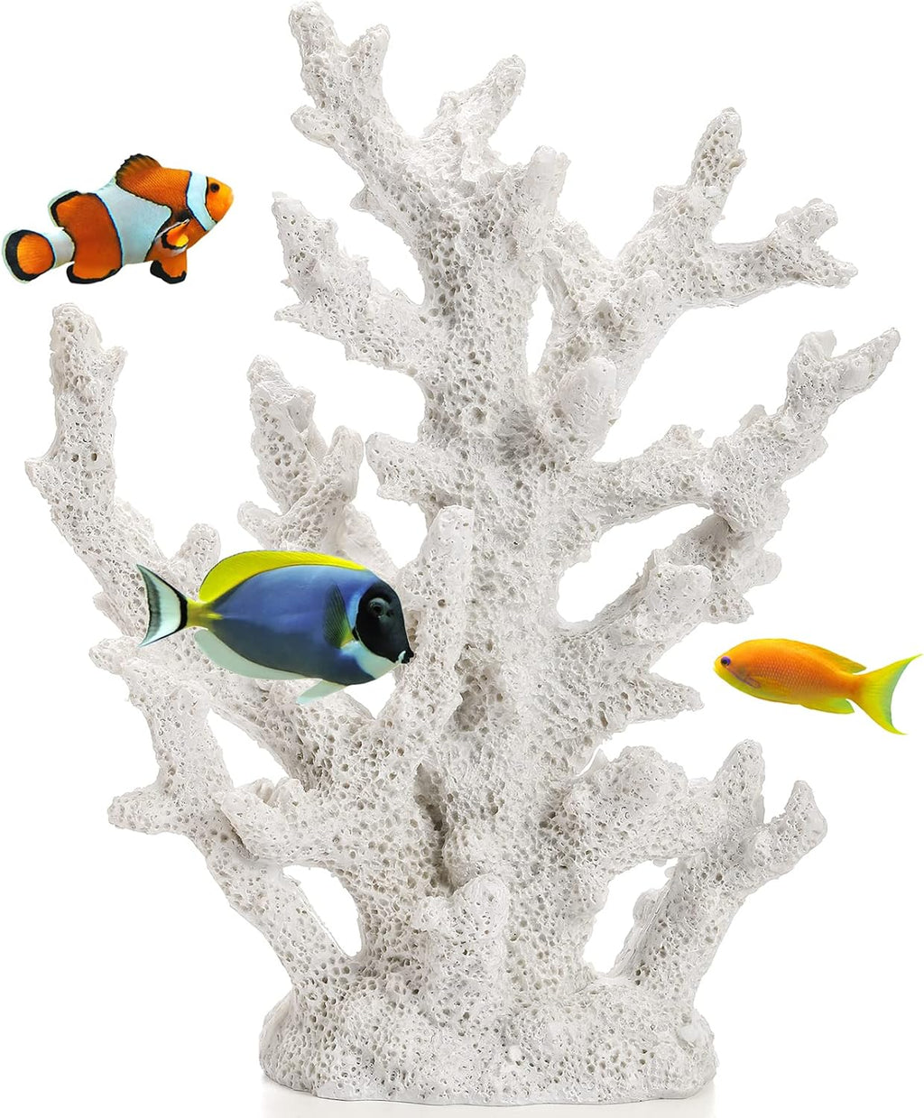 TOPZEA artificial white coral ornament front view for realistic aquarium decoration.