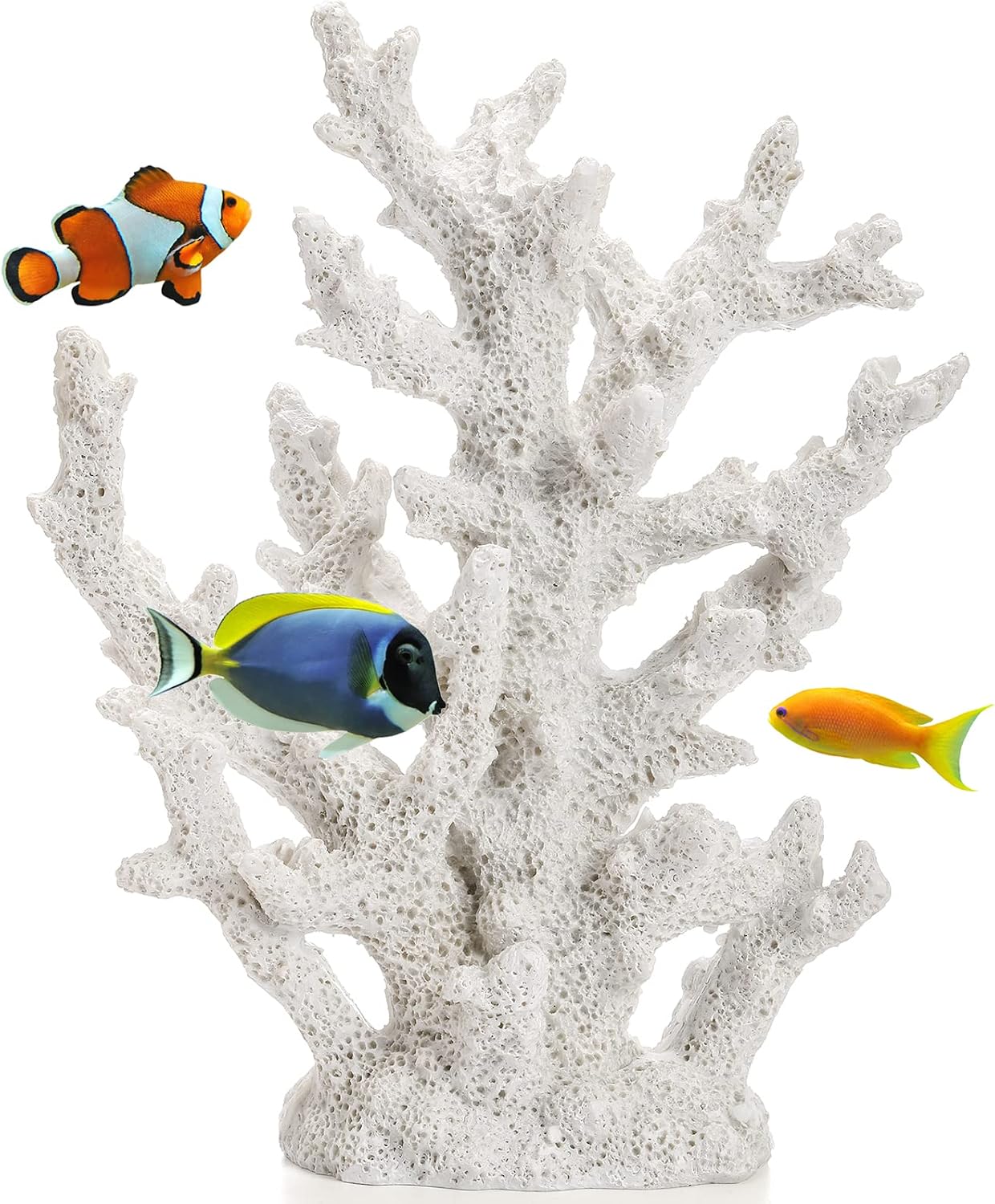 TOPZEA artificial white coral ornament front view for realistic aquarium decoration.
