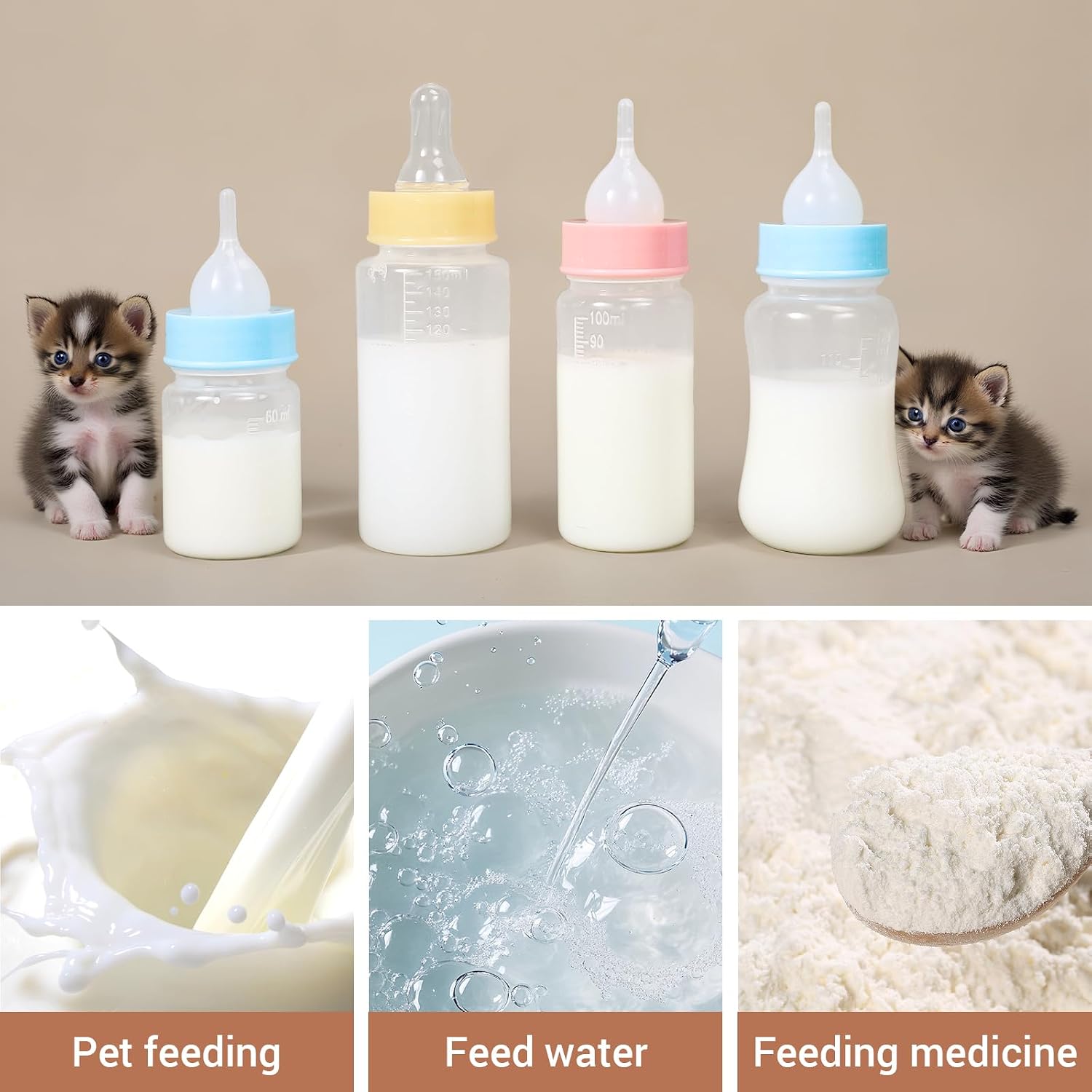 UMETASS newborn small animal milk feeder set showcasing the complete four pack accessories and funnels