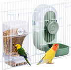 Lemtrflo no mess bird feeder water dispenser front view pet cage accessory.