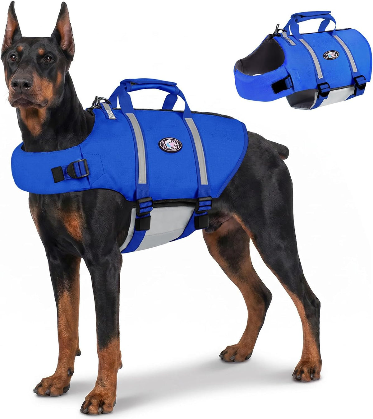 Adjustable quick-release buckle system on premium dog life vest