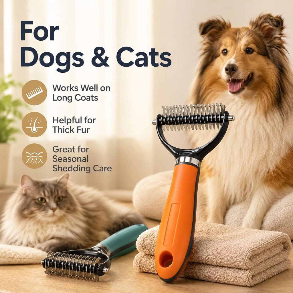 Dual sided pet grooming tool showing dematting side