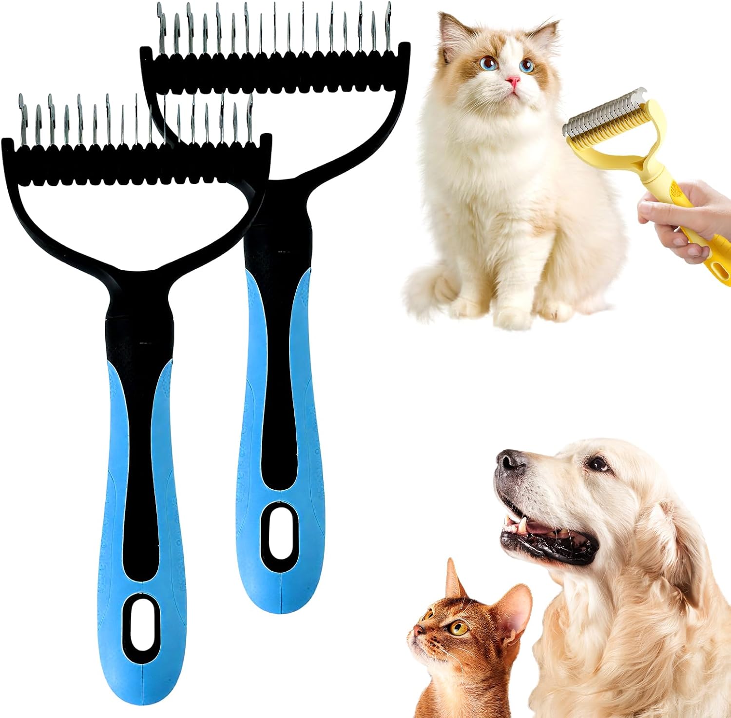 Double-Sided Pet Grooming Brush for Dogs and Cats, 2026 New Dog Deshedding Brush, Dematting Comb Removes Tangles Knots and Loose Fur, Ergonomic Pet Grooming Tool (Blue) - Image 13