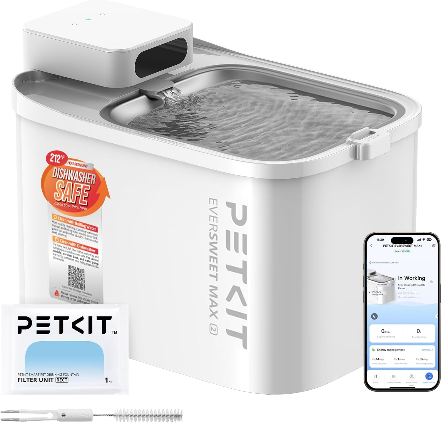PETKIT EVERSWEET MAX Cordless Cat Water Fountain with Motion Sensor, 101 oz/3L Pet Fountain for Cats Dogs Inside, Automatic Cat Water Dispenser Battery Operated (White-Cordless, 3L) - Image 10