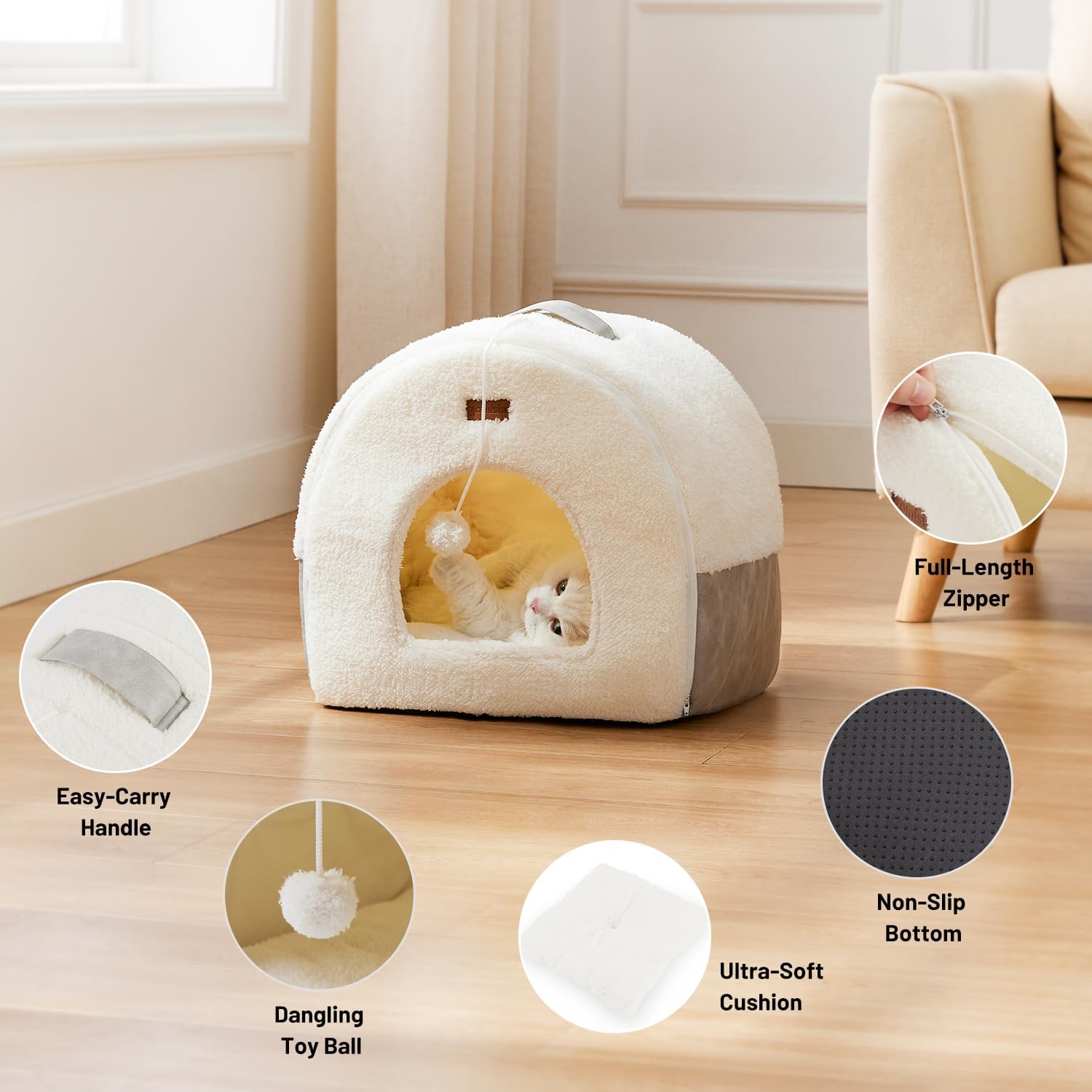 Zomisia plush cat cave interior and sherpa lining