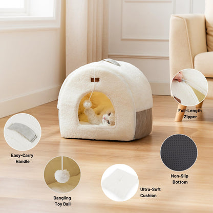 Zomisia plush cat cave interior and sherpa lining