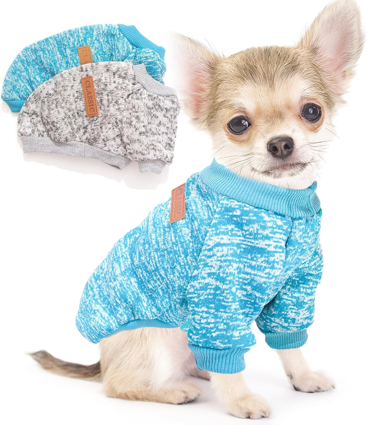 2 Pieces Dog Sweaters for Small Dogs Fall Dog Clothes Male Winter Fleece Pet Sweaters Warm Thick Puppy Outfit Small Dog Sweater for Boy Girl Dogs Teacup Dog, Yorkie, Chihuahua, Pug, XXS,Grey Navy - Image 13
