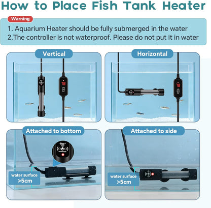 Side profile of mini aquarium heater showing dimensions
