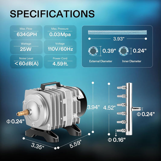 VIVOSUN aquarium air pump aluminum alloy casing details