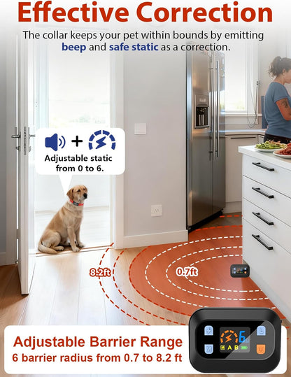 MIMOFPET indoor invisible fence transmitter being hung by its convenient lanyard near a kitchen counter.