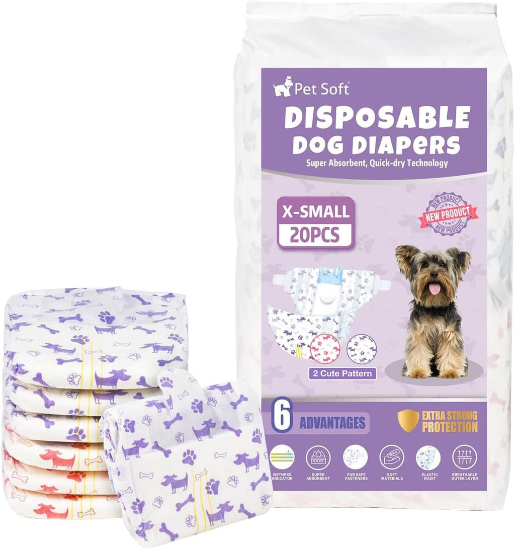 Pet Soft Female Dog Diapers - Disposable Doggie Diapers with Wetness Indicator, Puppy & Cat Diaper Super Absorbent, Fit for Female Dog in Heat or Incontinence, 40pcs (XXS, Mixed) - Image 10