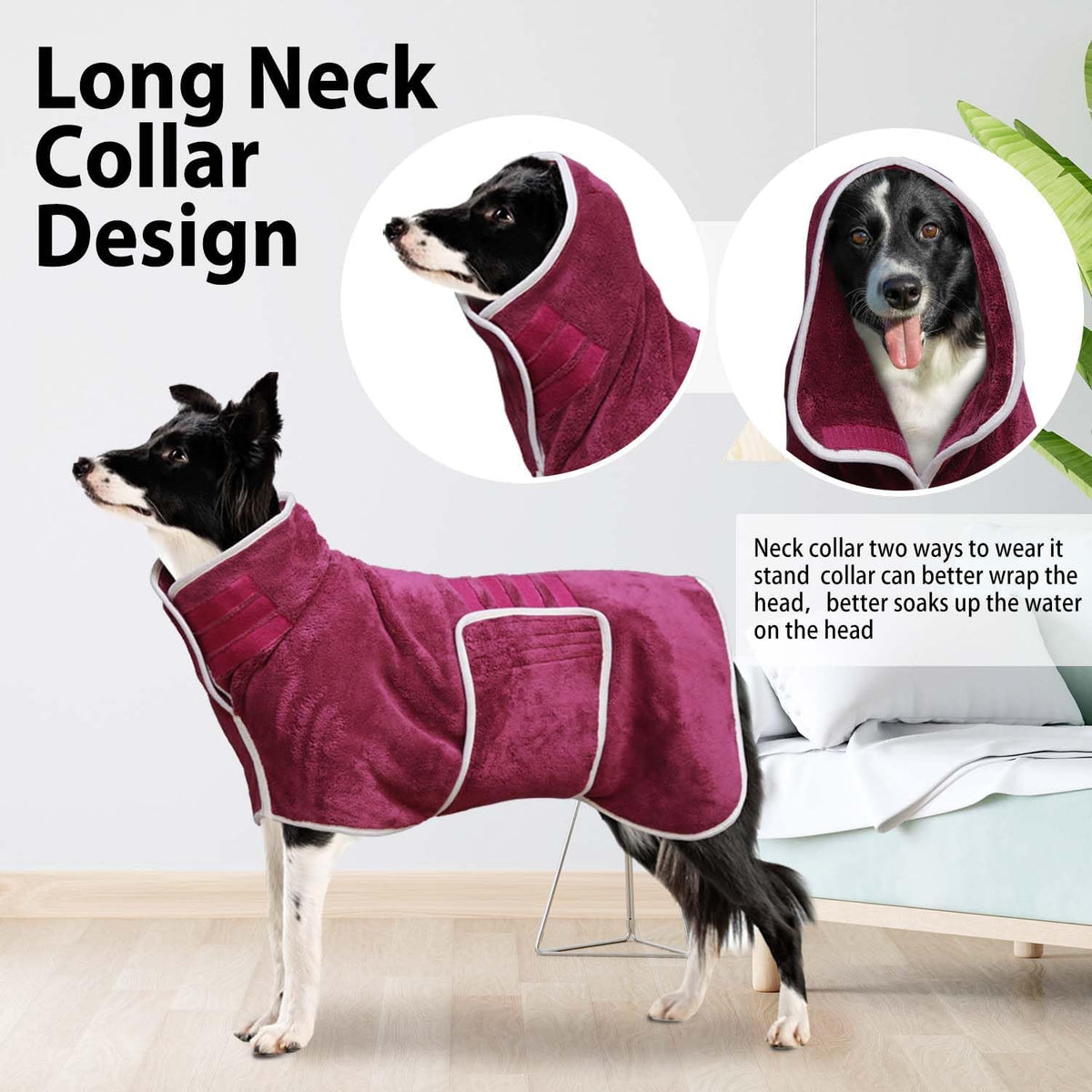HhiMyOct coral fleece microfiber dog robe side profile