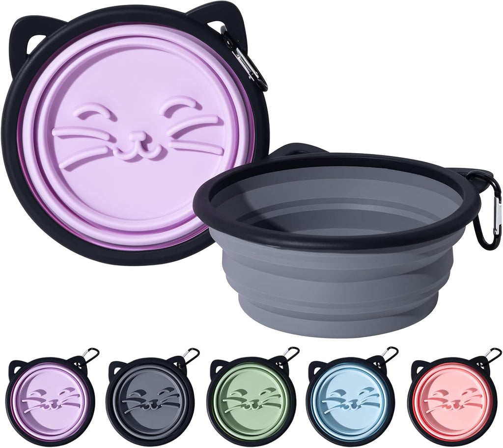 2Pack Silicone Collapsible Dog Bowls, Cute Pet Ear Shape and Cat Graphic Travel Water Bowl Full of Pet Atmosphere 25oz Portable Feeder for Small Large Dog Walking Hiking Camping (Pink and Grey) - Image 9