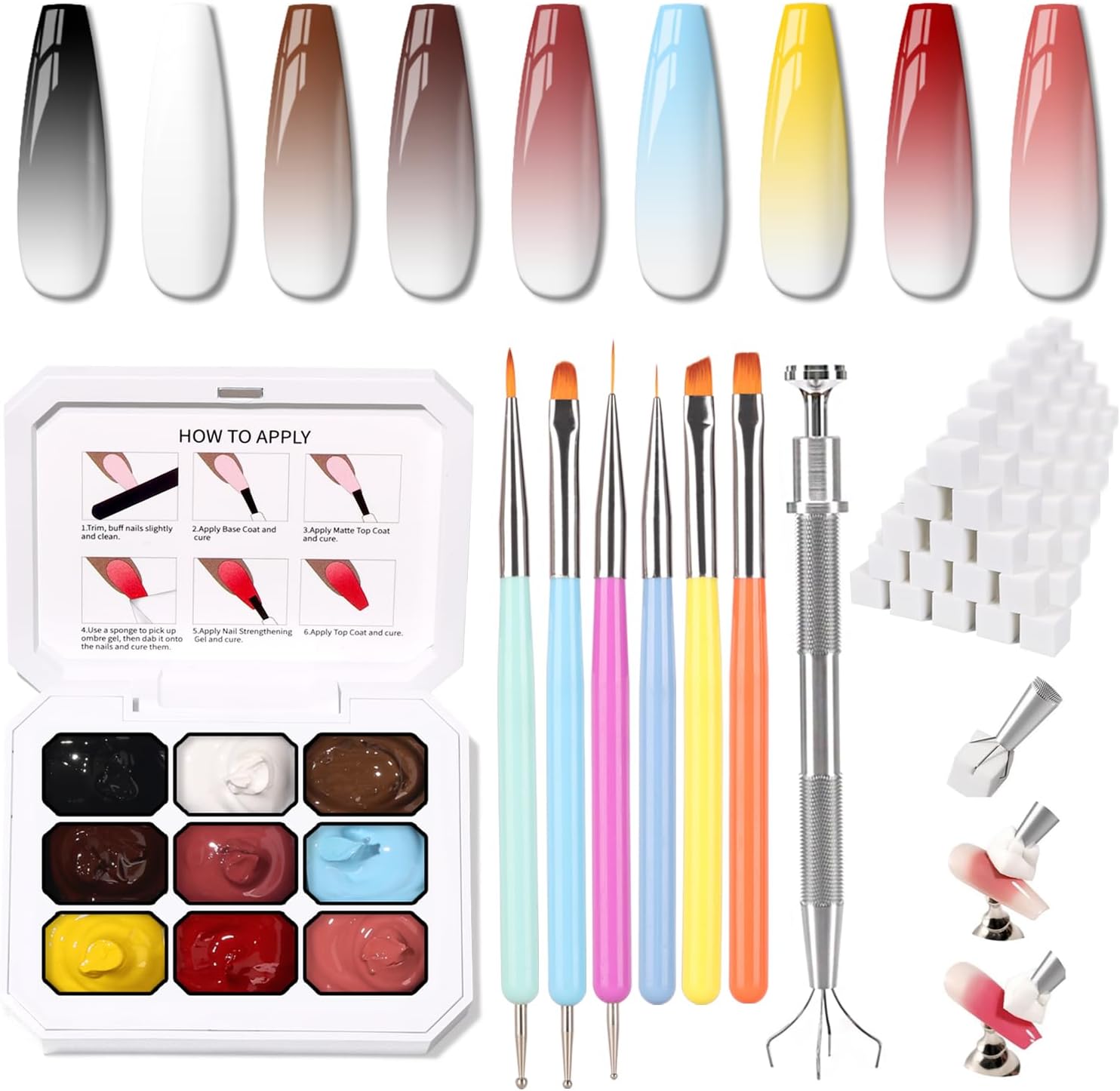 Karroy 9 color ombre patting gel nail polish palette front view