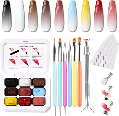 Karroy 9 color ombre patting gel nail polish palette front view